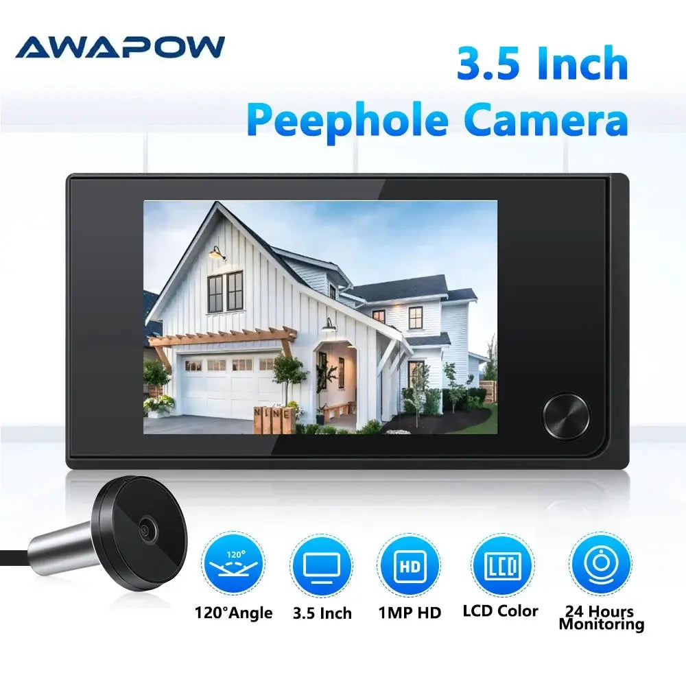 Awapow Wireless Door Peephole Camera 3.5 Inch Digital Door Viewer Doorbell 120° LCD Screen Monitor Home Security No Need WiFi by stepyours.com