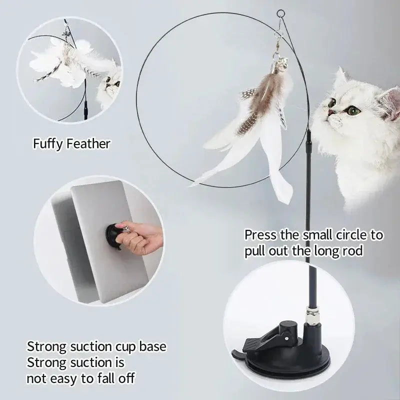 Interactive Cat Stick Kitten Teaser Suction Cup Wand Toy