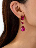 Rose Red Imitation Gemstone Stud Earrings For Women Wedding Ready Gold Plated