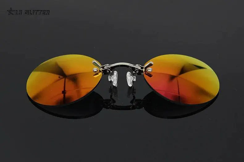 UV400 Clip On Round Rimless Sunglasses For Men Vintage Mini