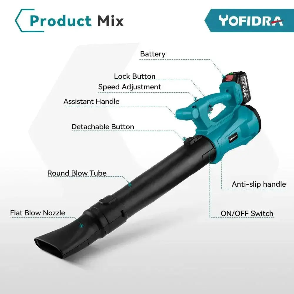 YOFIDRA 2000W Electric Leaf Blower 6 Speed Makita Battery