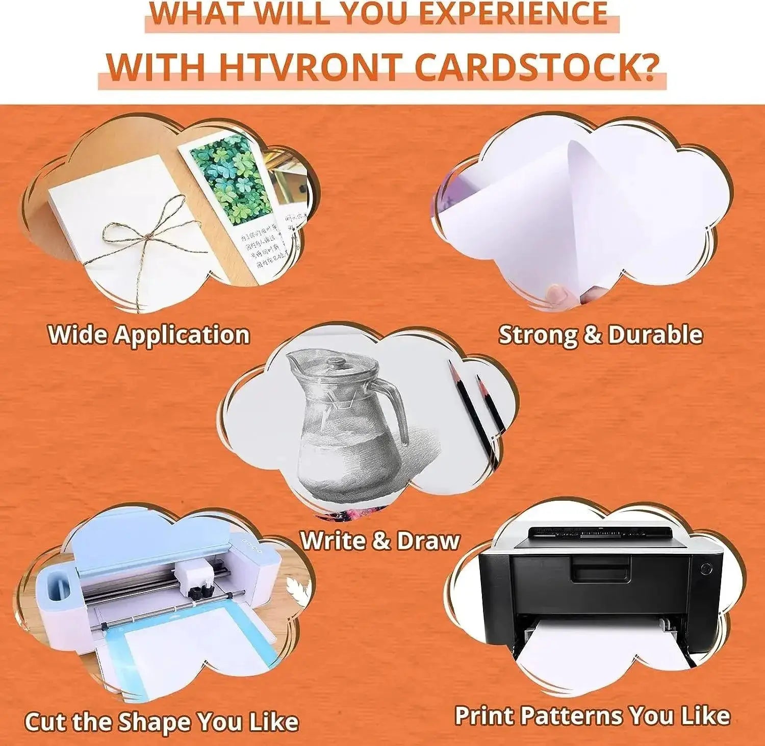 HTVRONT 50 Sheets Cardstock Paper Bundle 8x11 White Brown