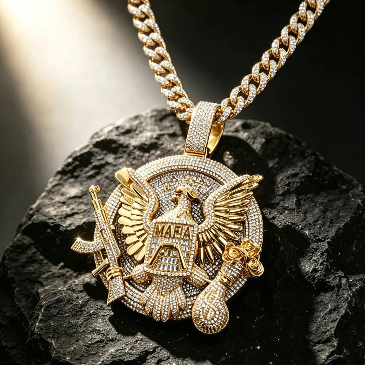 Gold Plated Hip Hop Necklace Charm Unique Design With Eagle — product view 1