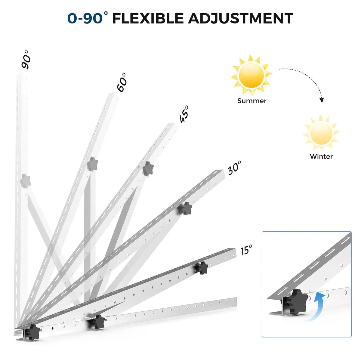 RVPOZWER 47/45 Inch Upgraded Adjustable Solar Panel Tilt Mount Bracket Foldable Tilt Legs Stand Supports 100‑500W Solar Panels 1/2/4 Pack for Roof RV Boat Off‑Grid Outdoor Solar Installation