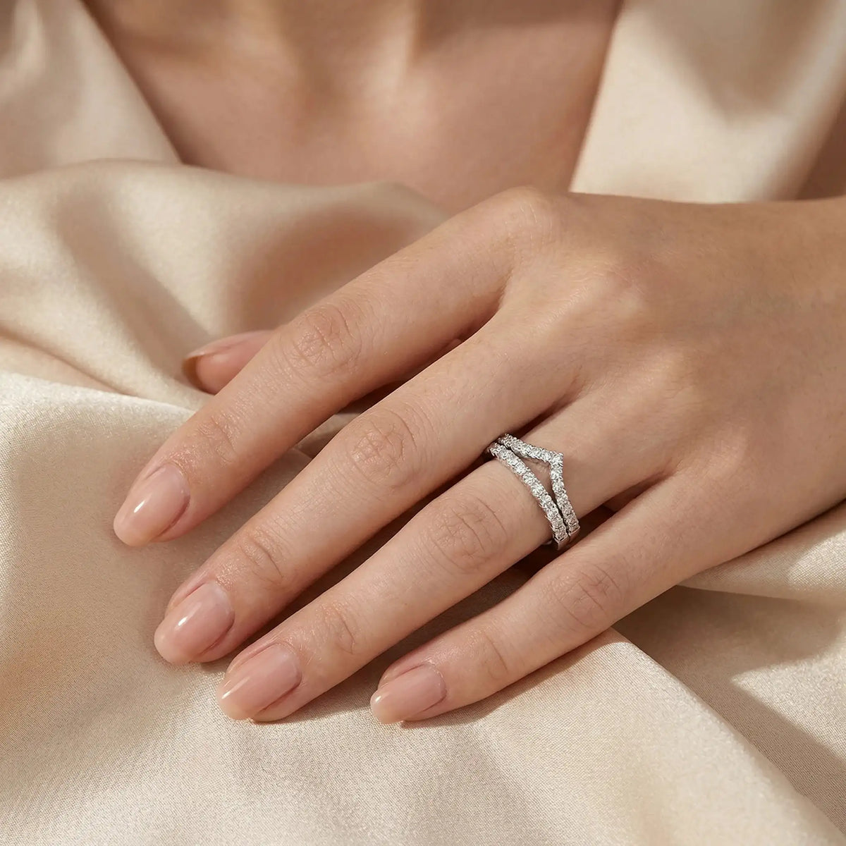 V Shape Moissanite Ring Sterling Silver — product image 5