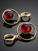 Fashionable Red Gemstone Jewelry Set For Women Pendant Earrings Ring Geometric