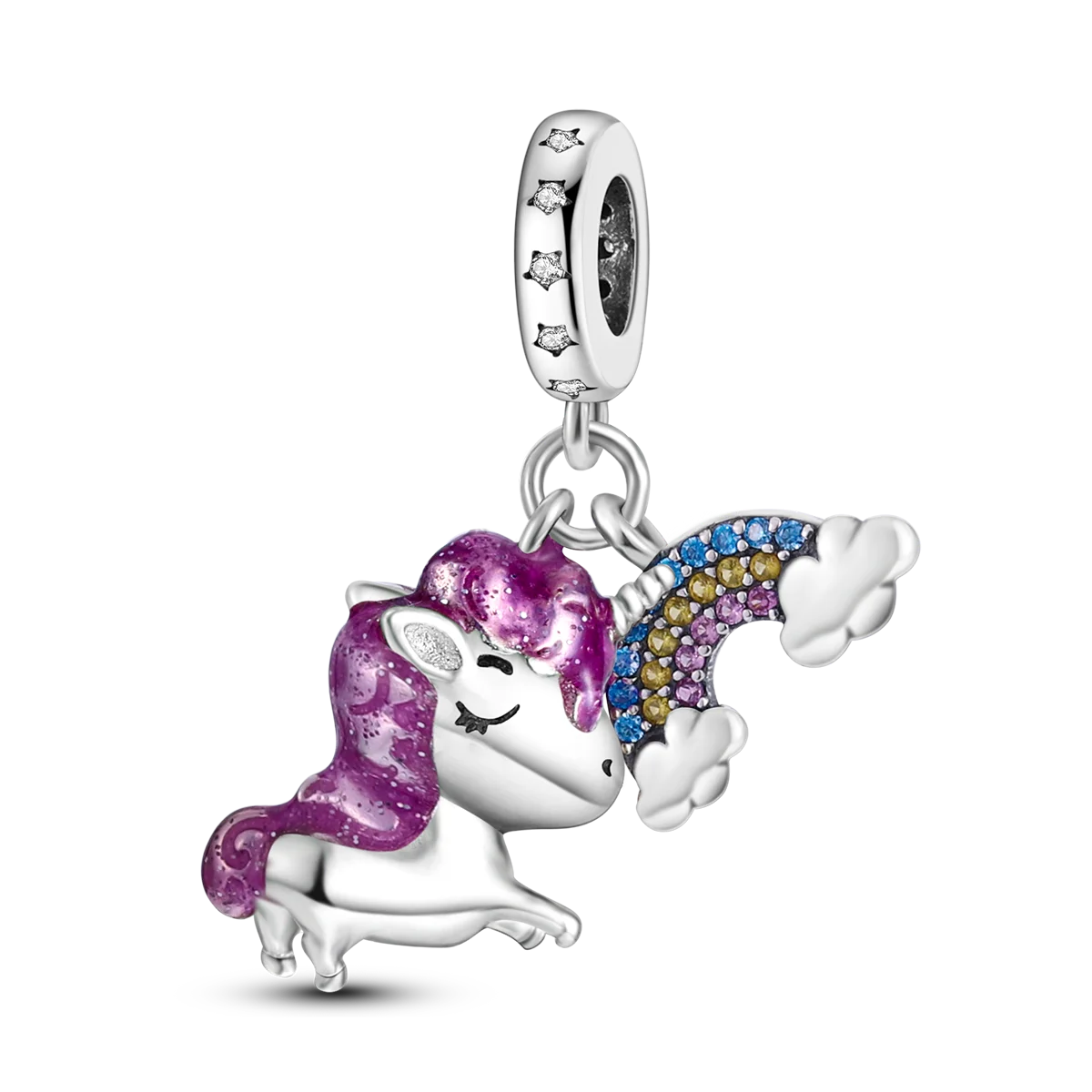 Silver Plated Purple Charm Flower