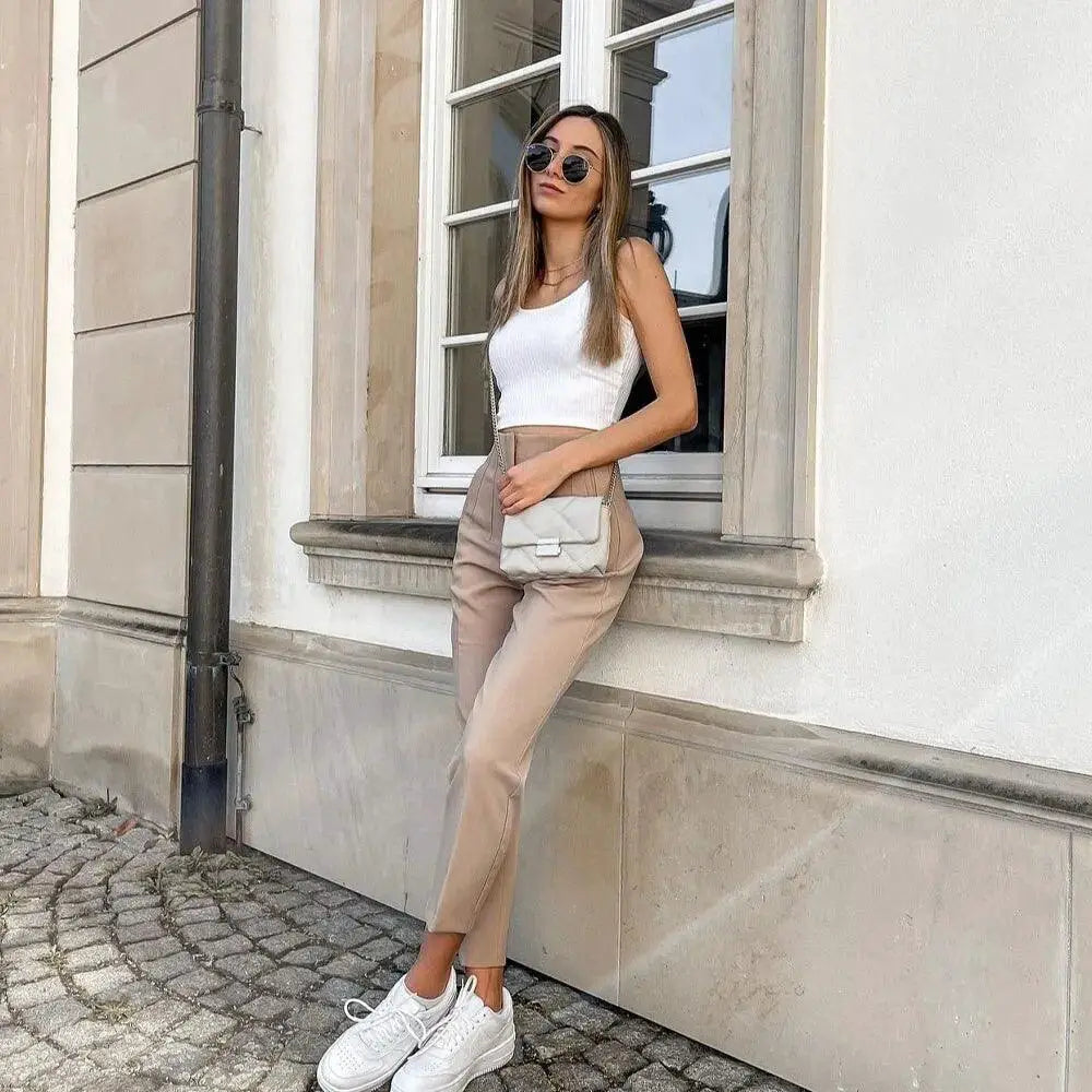 High Waist Slim Fit Cropped Pants All Season Versatile Wear