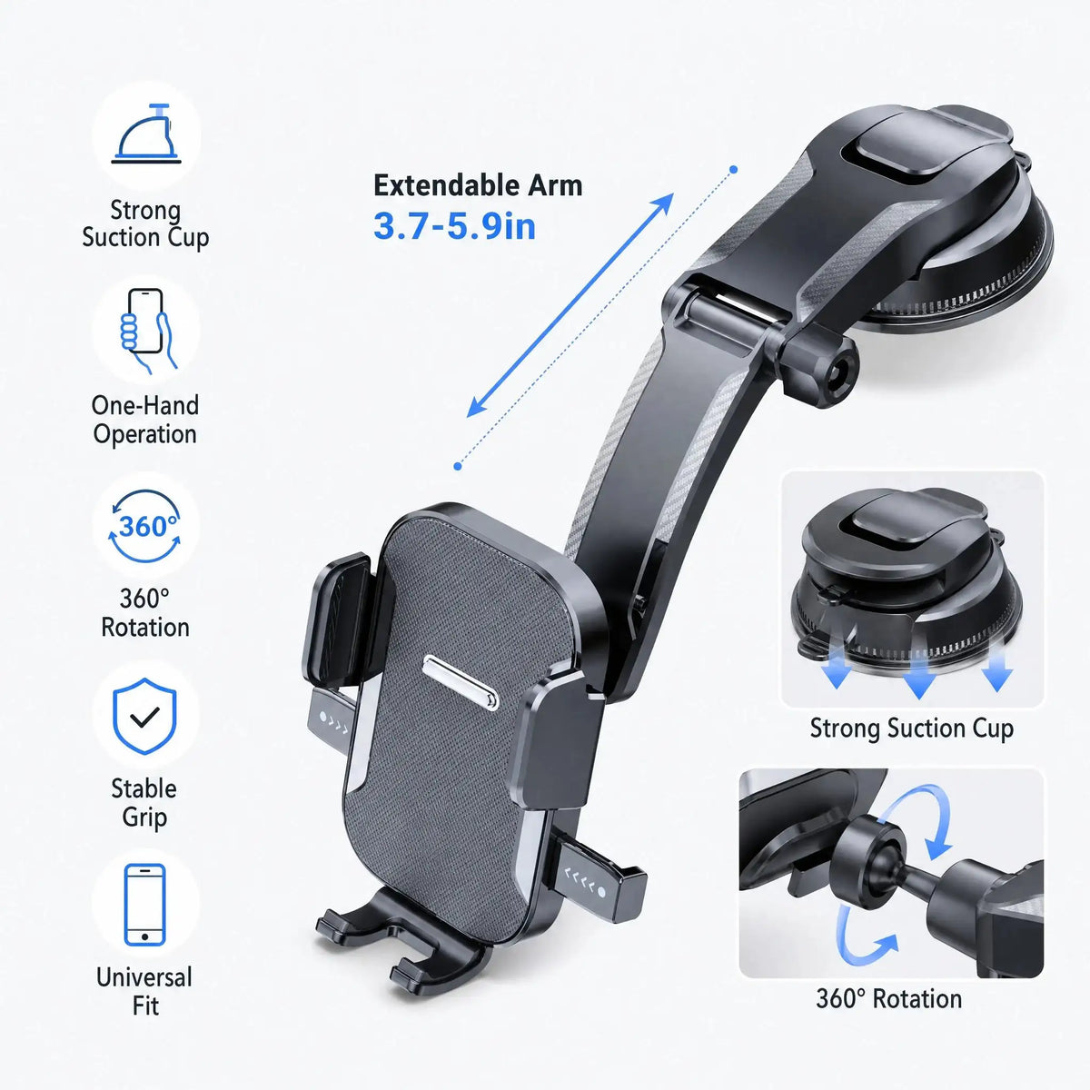 Car Phone Holder – Nano Flexible Silicone, 360° Rotation, Doesn't Block Screen, Compatible with iPhone Series for iPhone 17