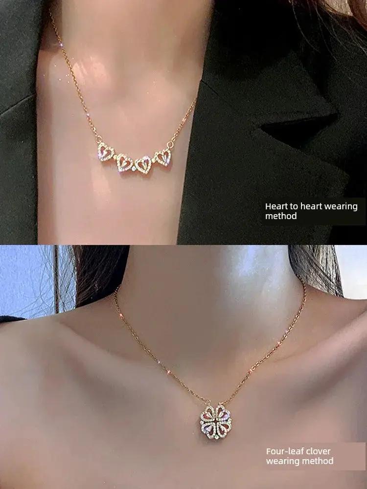 Four Leaf Clover Foldable Sterling Silver Clavicle Necklace - OurLum.com
