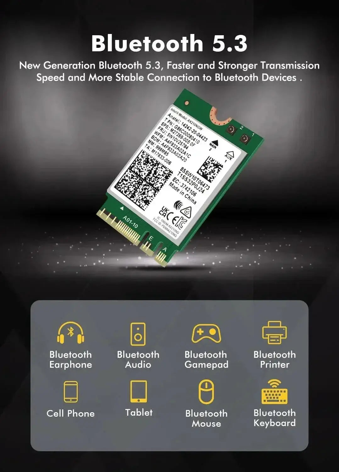 Dual Band WiFi AX Wireless Card AX210 2400 Mbps Boost