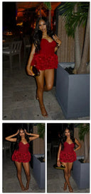 Red Floral Mini Dress - Flattering Empire Waist
