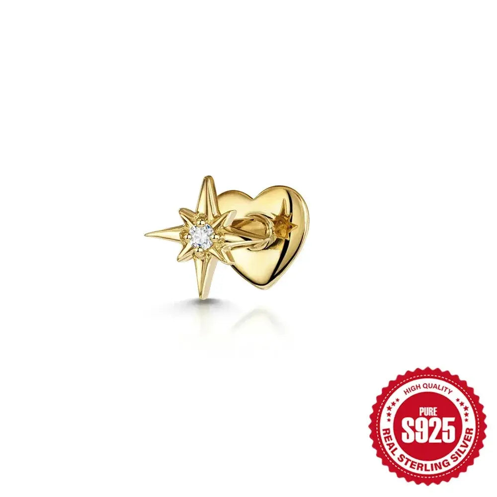 Aide 925 Sterling Silver Heart Earrings Zircon Push Back