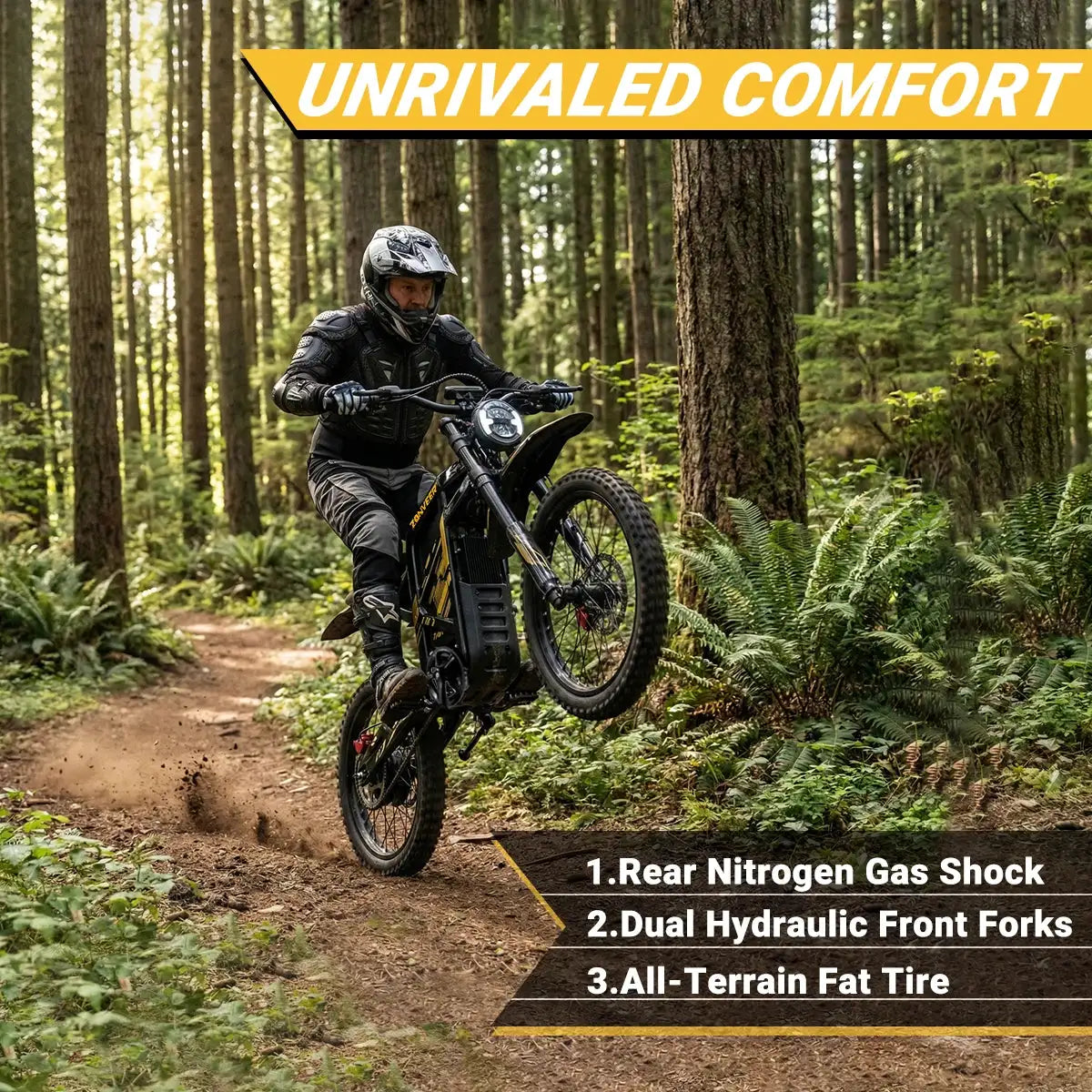 ZONVEER ZX3 2800W Peak Motor Electric Dirt Bike 48V/25Ah Electric Bike 65Miles Max Range 37Mph Max Speed Mountain Electric Motorcycle