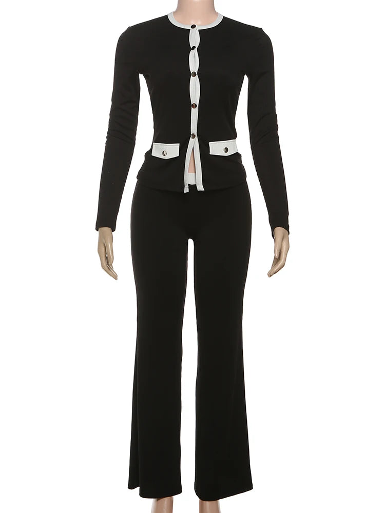 Long Sleeve Button Outfit Set