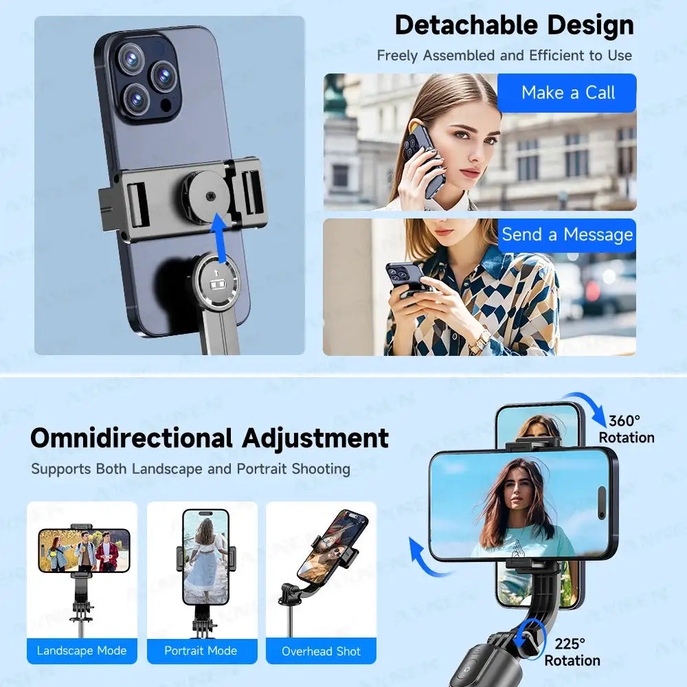 F15 Selfie Stick Tripod with Bluetooth Remote, 6-Section Extendable Pole, 360° Rotation, Fill Light Option, for Phone Vlog