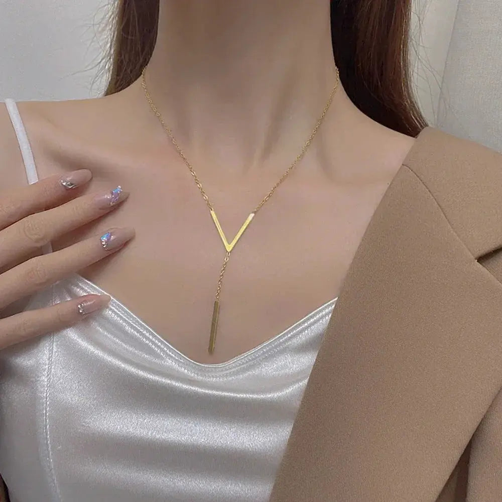 Sumeng V Shaped Long Gold Chain Necklace Choker For Women