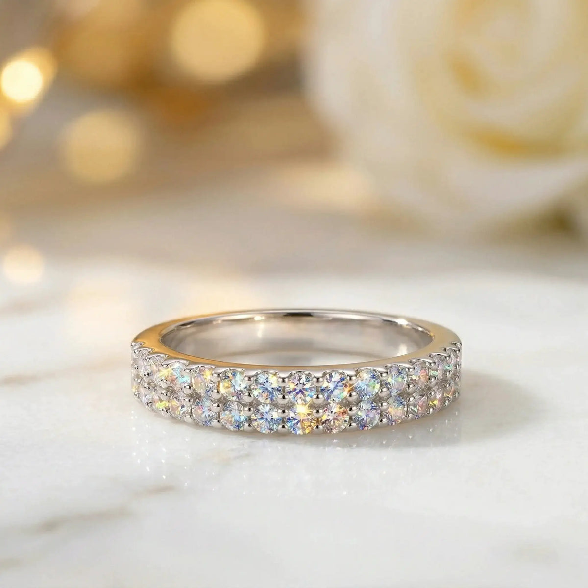 Moissanite Ring in Sterling Silver Pave — product view 3