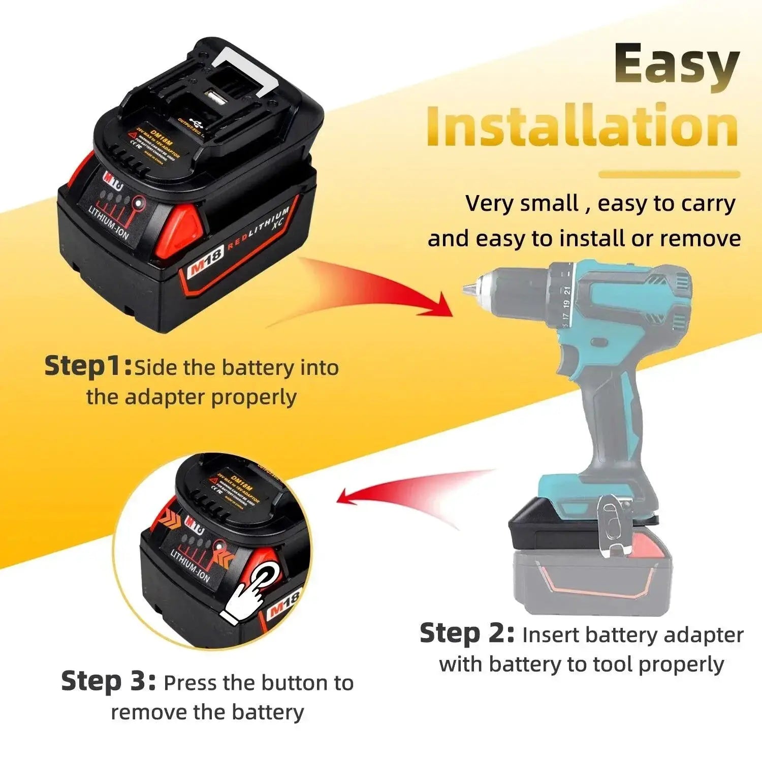Upgrade DM18M Battery Adapter For Milwaukee Dewalt Makita