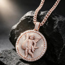 Gold Rose Gold Plated Cherub Angel Medallion Pendant Full Micro