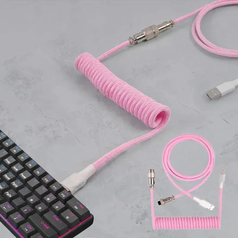 Coiled Type C USB Aviator Cable For Mechanical Keyboards