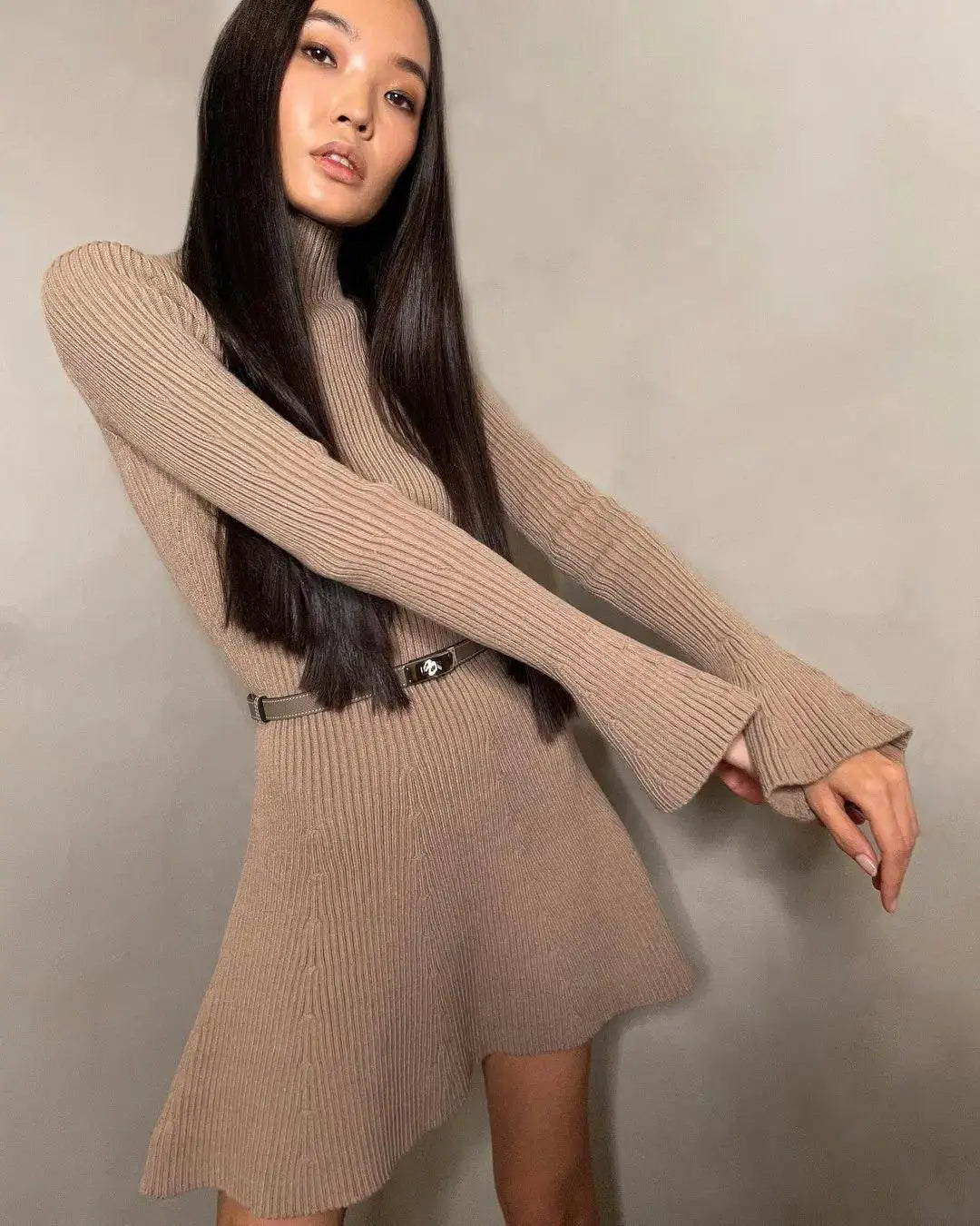 Sophisticated High Neck Knit Dress Elevate Your Style Now