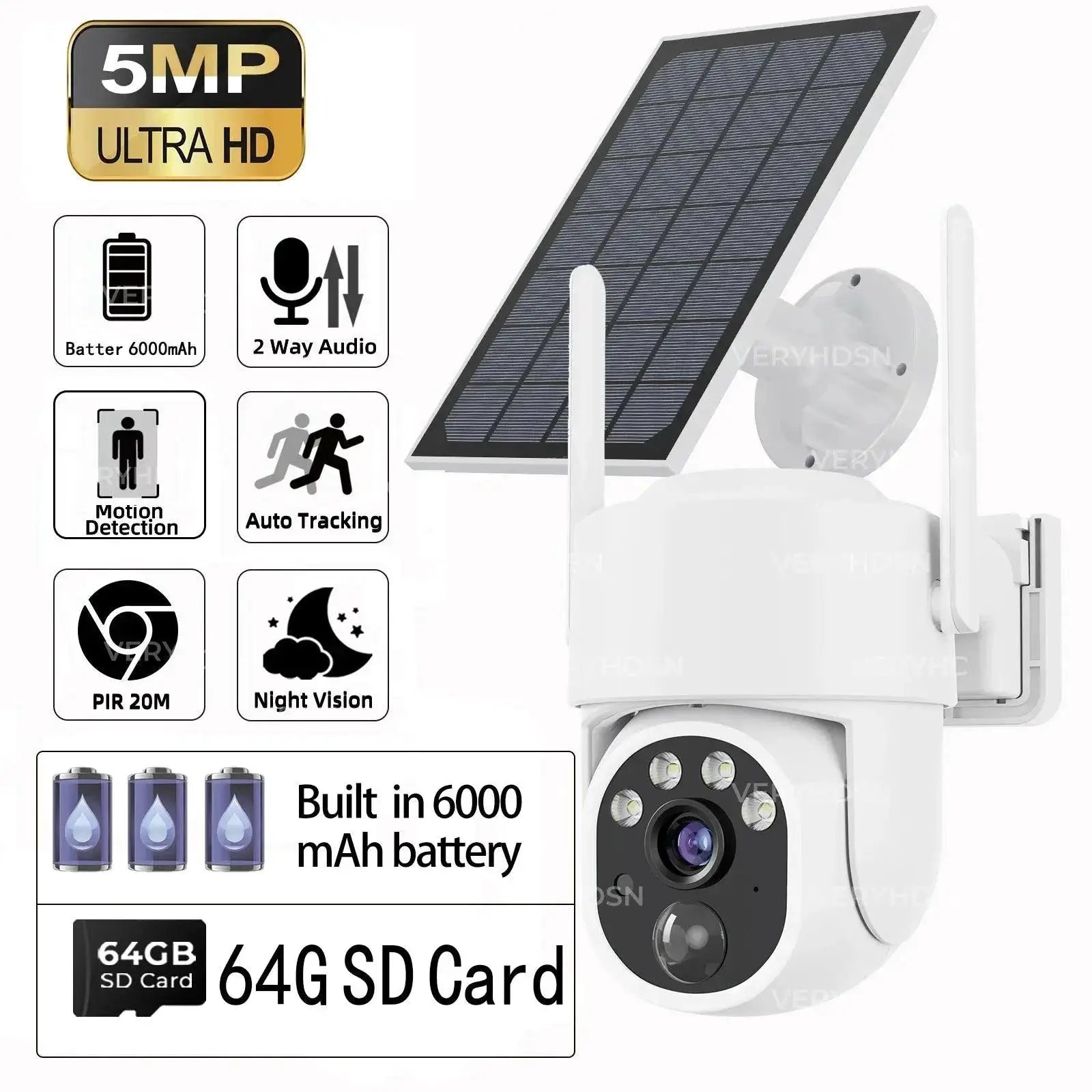 Solar Surveillance Camera Weatherproof WiFi Night Vision