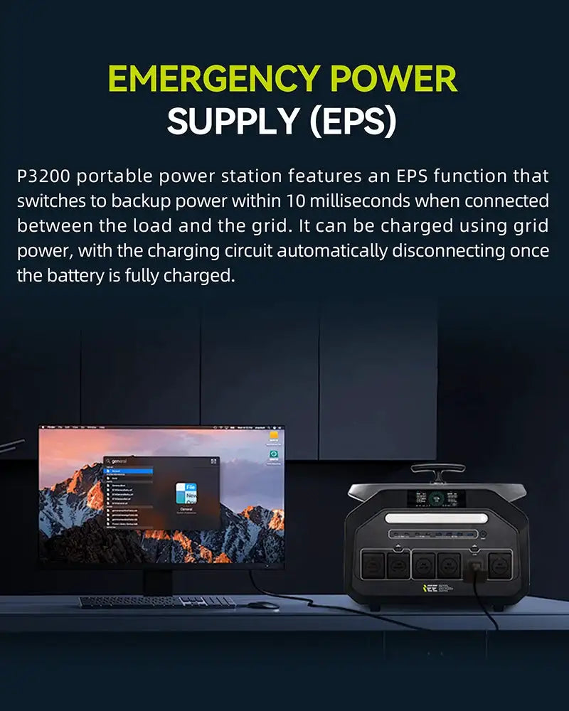 IEE P3200 Portable Power Station 3200W 2048Wh LiFePO4 Solar Generator Fast Charging EPS Backup Power for Home Emergency Camping RV Off-Grid Job Site