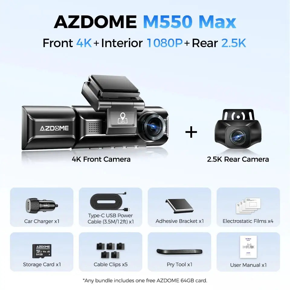 Azdome Dash Cam - Car Camera Wifi - M550 Max x HWK United States 64GB Class 10 product image
