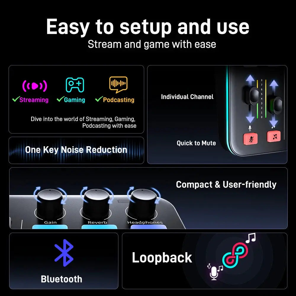 MAONO G1 NEO Gaming Audio Mixer Audio Interface with Pro-preamp, RGB, Bluetooth, 48V Phantom Power for Live Streaming, Podcasting, Content Create, Gaming MaonoCaster G1 NEO Audio Interface (Not for USB Microphone)