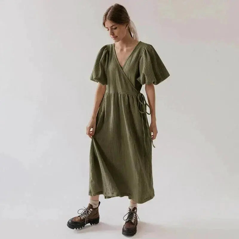 Vintage 100 Percent Cotton Puff Sleeve Maxi Dress For Women