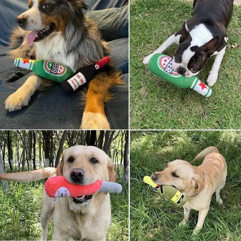 Dog Champagne Bottle Plush Toy Squeaky Whisky For Dogs