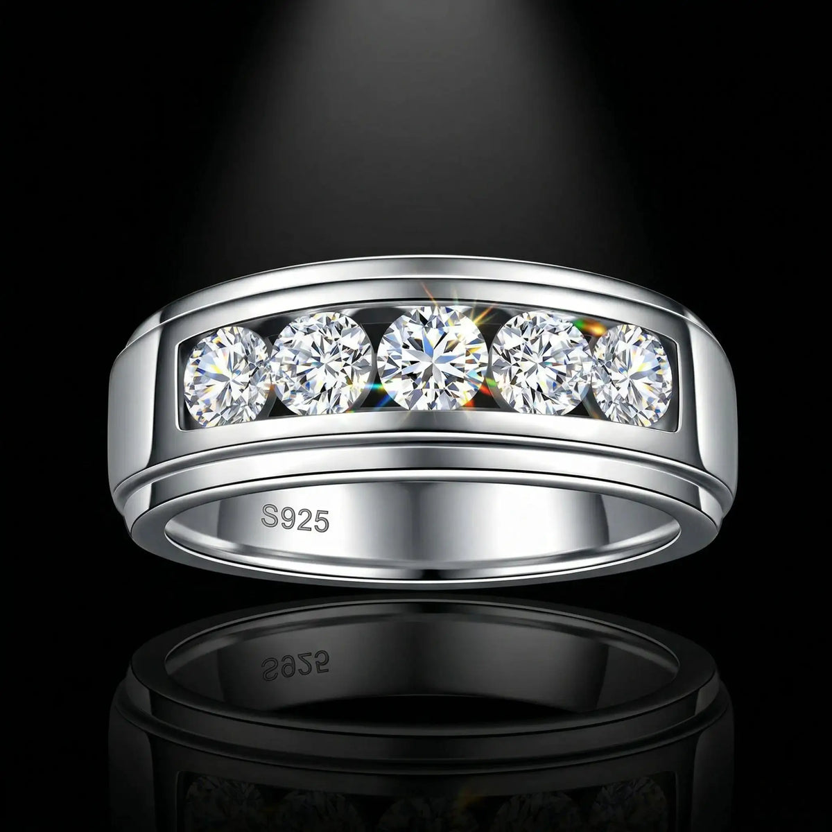 Round Moissanite Ring in Sterling Silver Carat Channel Setting — product view 1