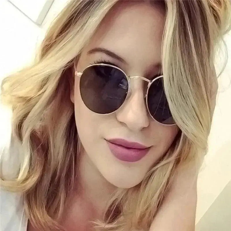 Vintage Metal Round Frame Sunglasses For Women Classic Style