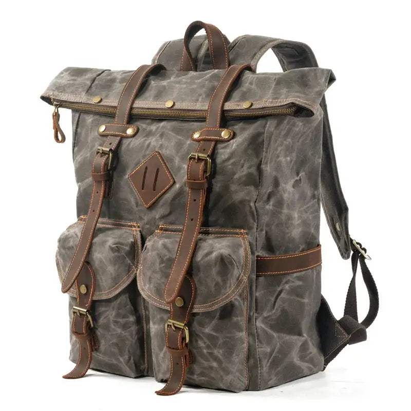 Nesitu Vintage Coffee Grey A4 Waxed Canvas Genuine Leather 14 15.6 16'' Laptop Women Men Backpack Hiking Travel Bag Duffel M6146