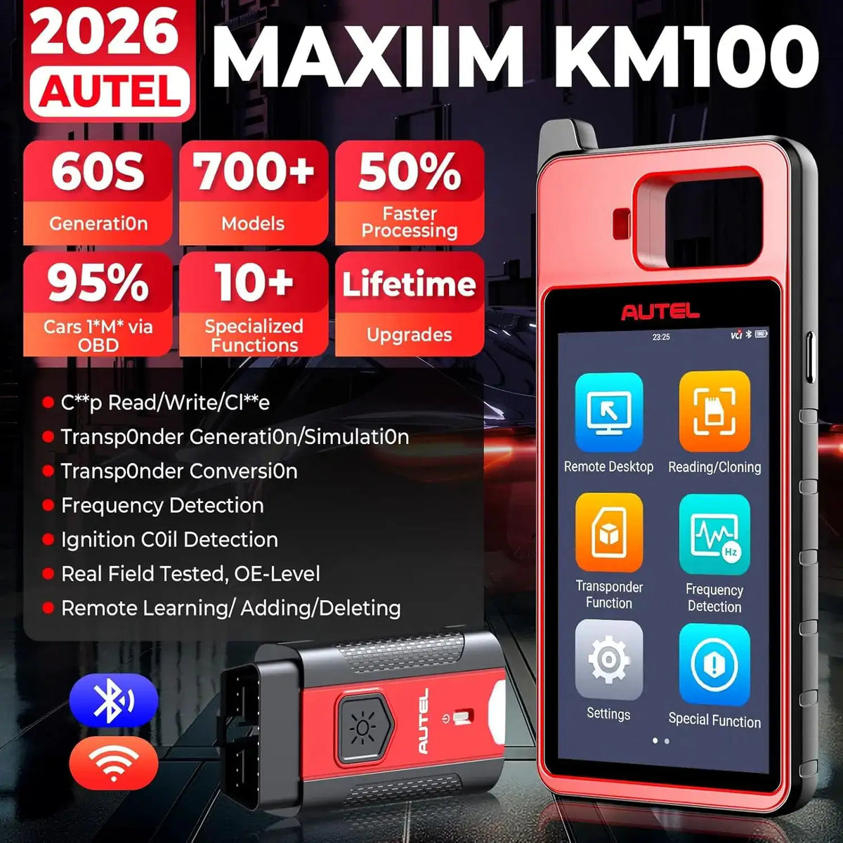 Autel MaxiIM KM100 Key Fob Programming Immobilizer Tool 2PCS Autel IKEY for 60s Key Generation OBD IMMO Key Learning on 99% Car
