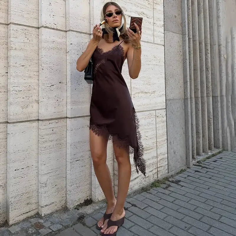 Tornova Lace Mini Spaghetti Strap Dress Women Backless Slit — product view 8