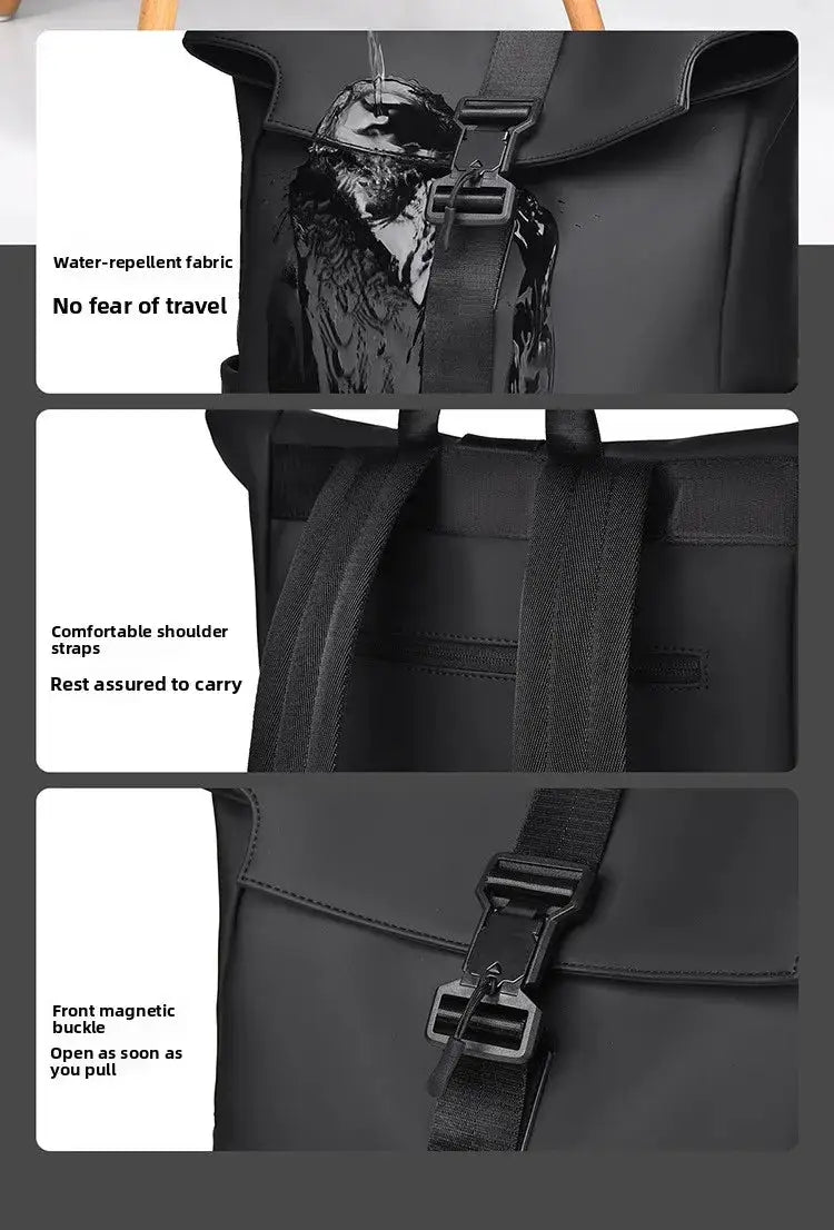 New Men's Flip Cover Magnetic Buckle Backpack, Casual Outdoor Travel Backpack, Multi-functional Large-capacity Computer Backpack