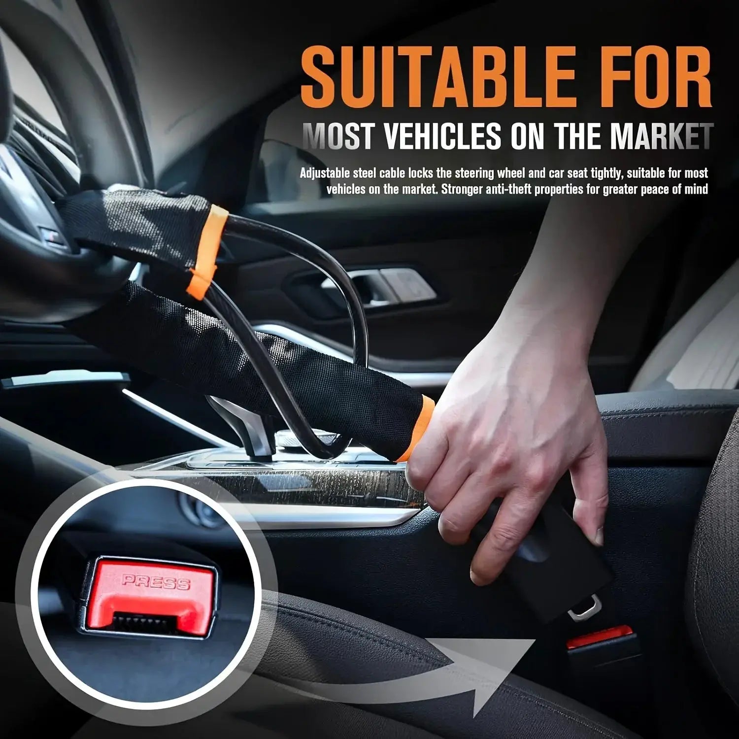 Steering Wheel Lock Anti Theft For SUV Steel Cable Lock - OurLum.com