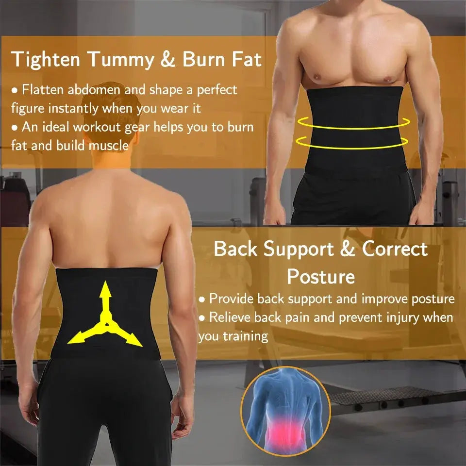 Men Waist Trainer Trimmer Sweat Belt For Slimming Workout