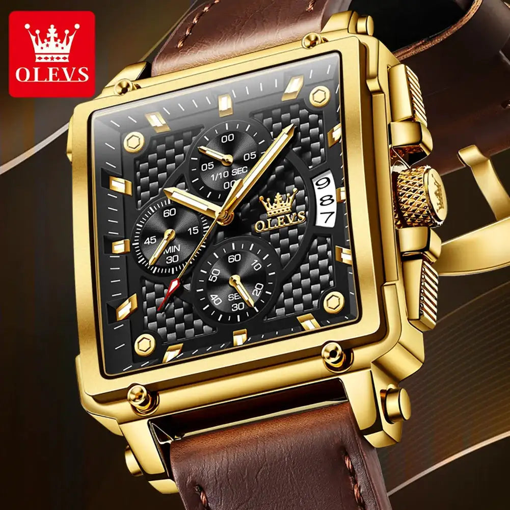 Olevs Square Leather Watch For Men — product image 1