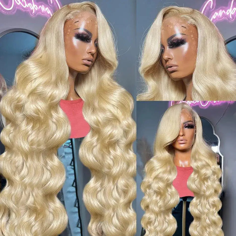 38 Inch Body Wave Lace Frontal Wig 613 Blonde 250 Density