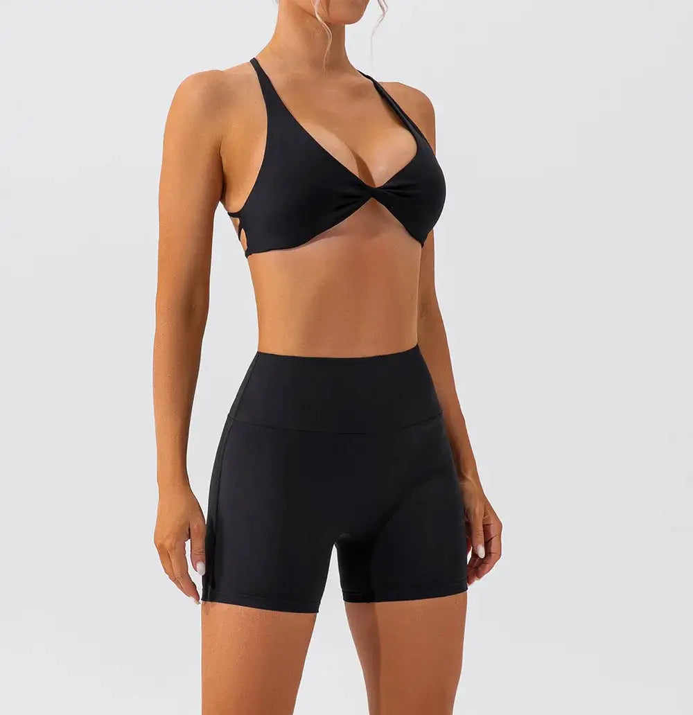 Women's 2 Piece Yoga Gym Sports Set Cross Back Bra Top & High Waist Shorts Fitness Running Workout Tracksuit