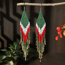 Bohemian Geometric Glass Beaded Fringe Earrings With Gradient Beads