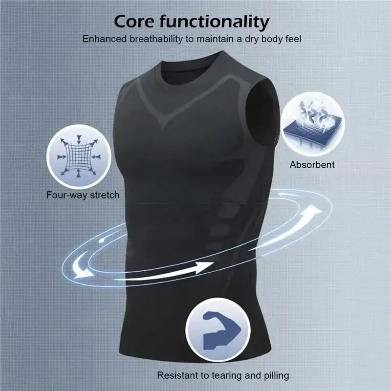 Mens Ionic Shaping Vest Ice Silk Slimming Body Shaper Top