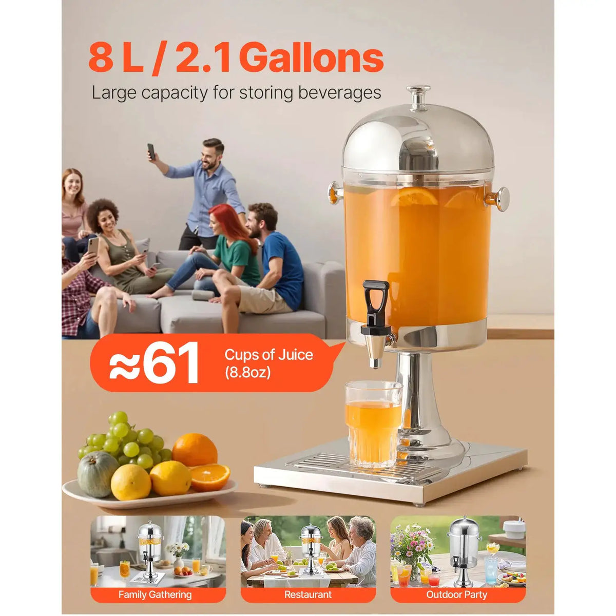 SucceBuy Beverage Dispenser Stainless Steel Plastic Juice — product view 2