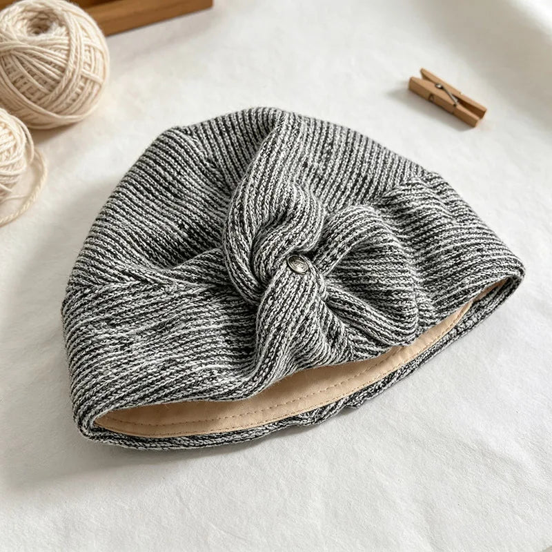 Side Bow Doublelayer Knit Beanie