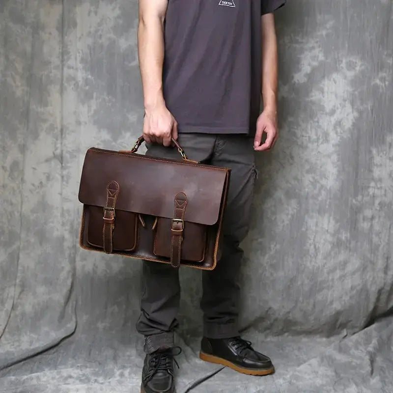 Vintage Large Capacity Crazy Horse Leather Bag For Men - OurLum.com