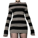 Women Striped Mini Bodycon Dress Off Shoulder Convertible Neckline Party Dresses