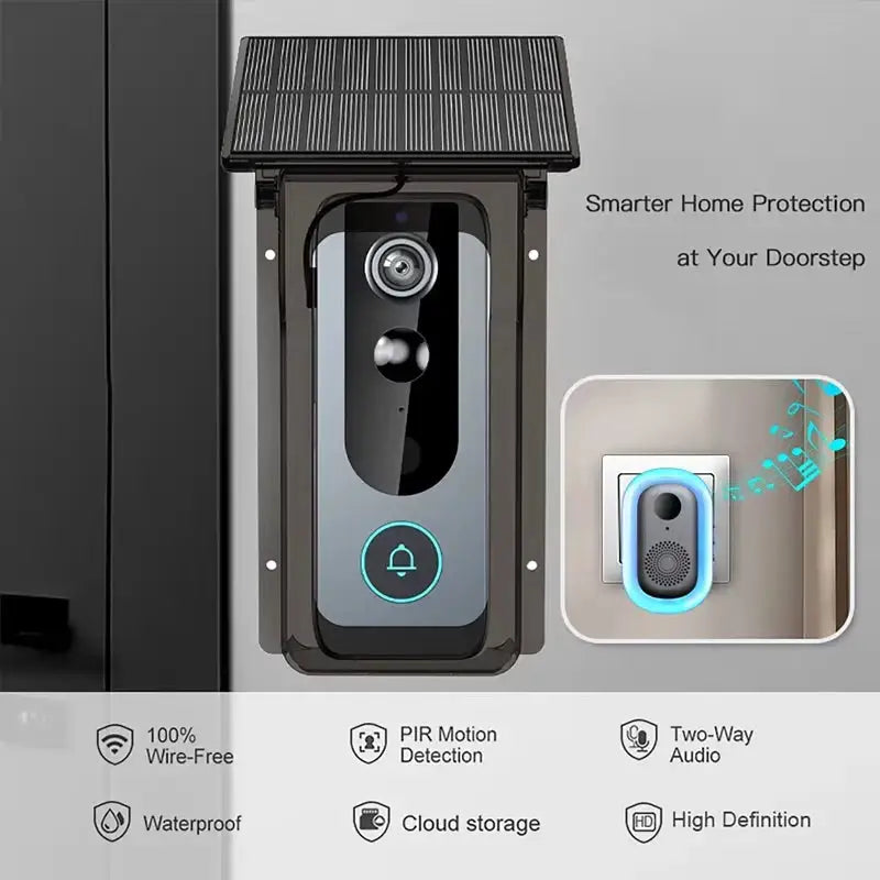 Tuya Doorbell with Solar Rain Cover Camera Wireless Video Doorbell Wifi PIR Human Body Sensing Outdoor Door Bell Video Intercom